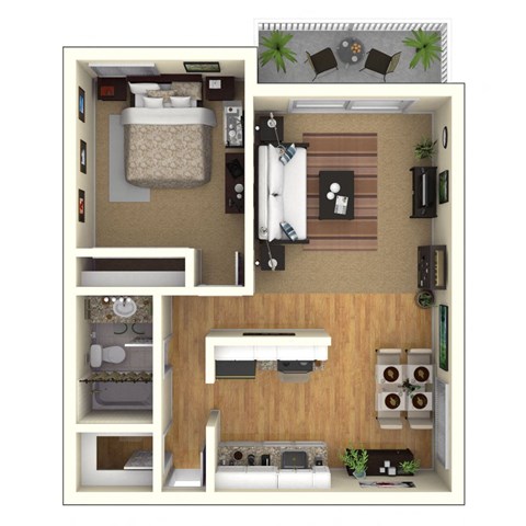 Floor plan for 1 bed, 1 bath, 675 sqft